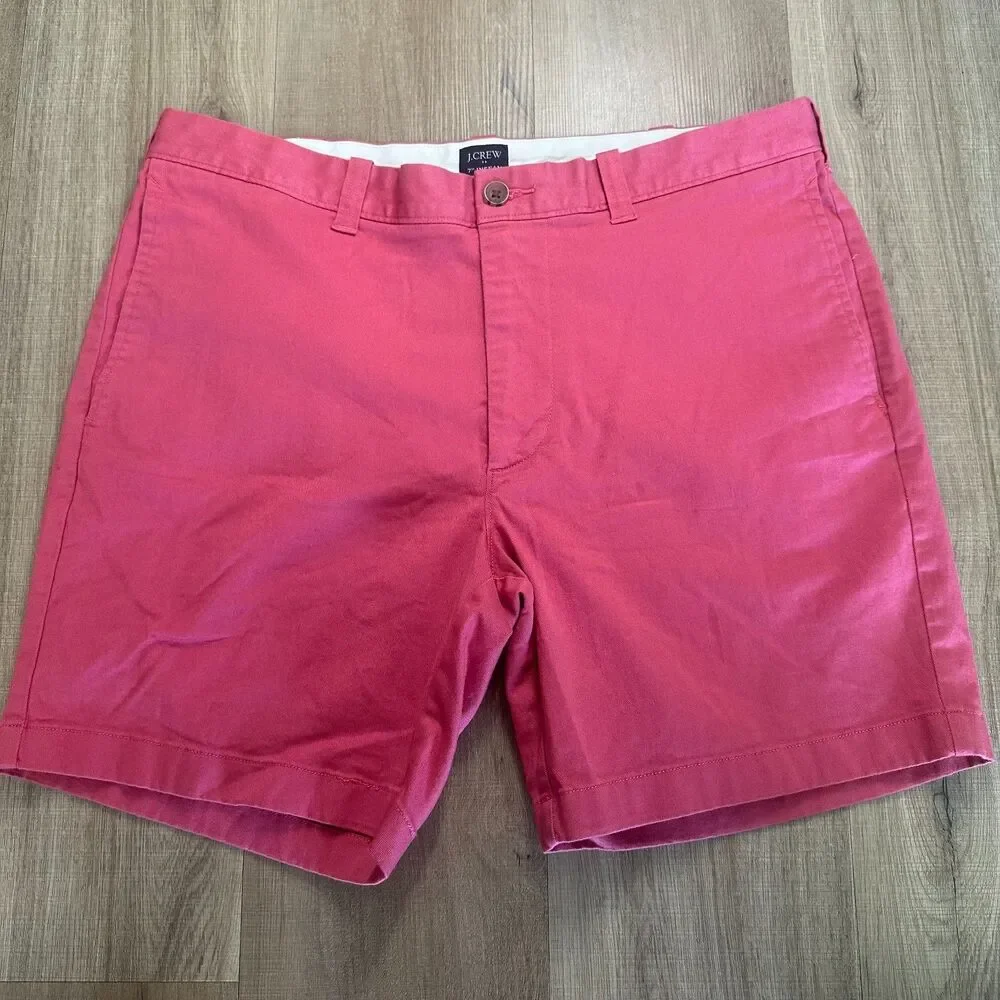 J.Crew Stretch Chino Shorts Size 34 Red Flat Front Men's 7